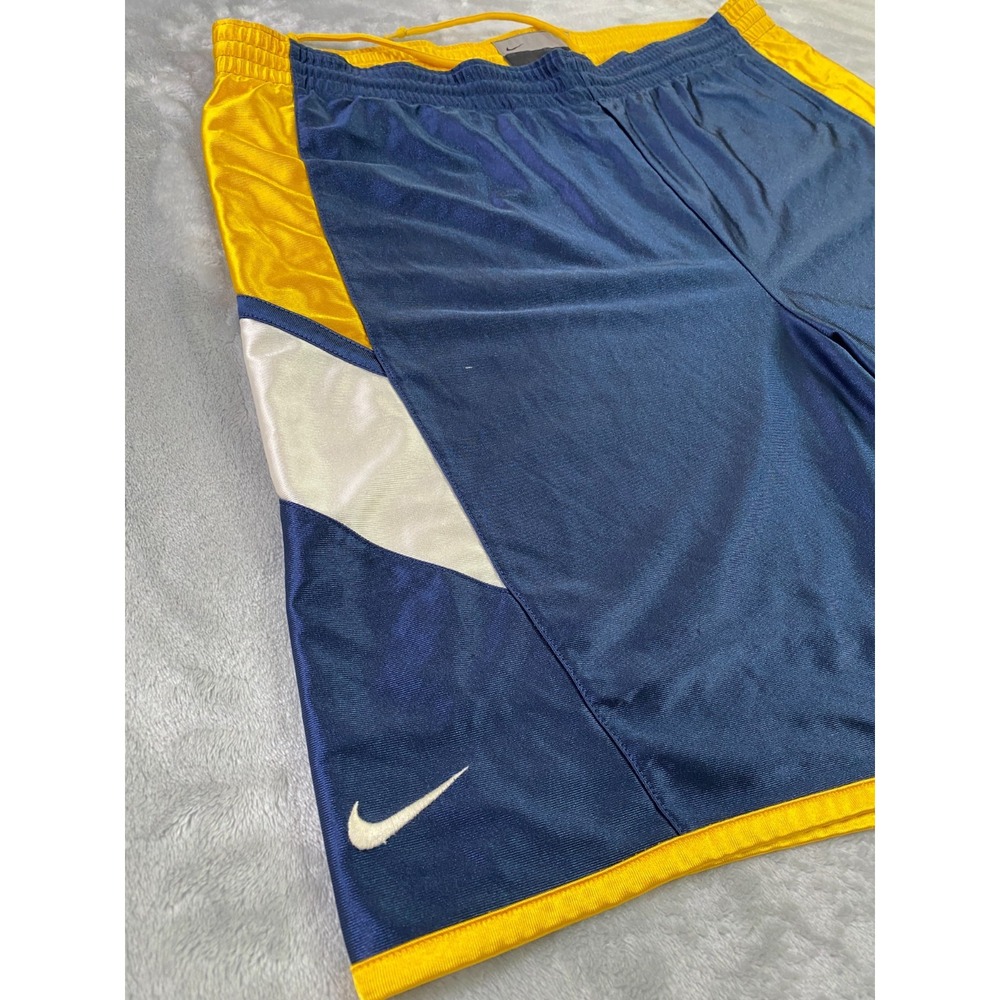 Nike Basketball Shorts Mens XL Navy Yellow Reversible Dazzle Mesh Athletic Retro - Picture 9 of 13